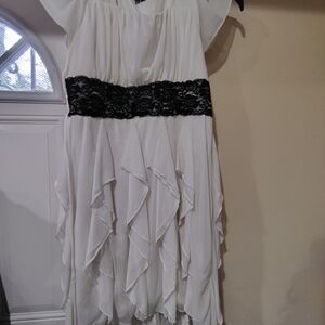 Sequin Hearts White Dress with Black Accents